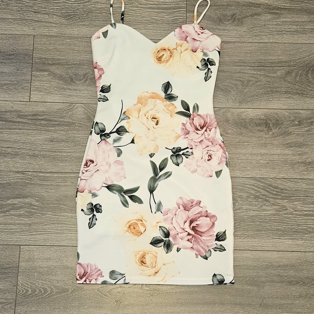 White Floral Bodycon Dress